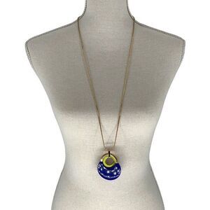 Trina Turk Womens Door Knocker Goldtone Long‎ Chain Necklace Blue Gold NWT